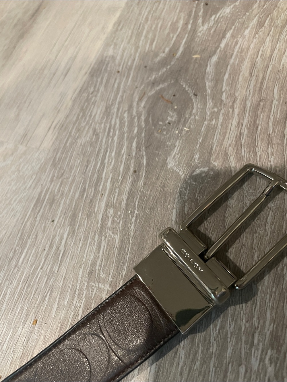 Coach Men's Dark Brown Leather Belt with Silver Buckle